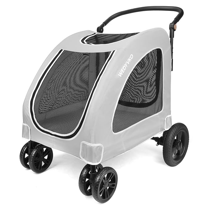 Large Dog Travel Stroller with 4 Heavy Duty Wheels Pet Stroller with Adjustable Handle - Double Doggie Capacity Jogger Wagon with Back Front Door for Small Medium Large Dogs (Grey)