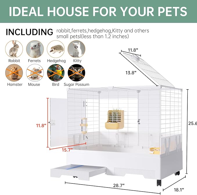 Oneluck Indoor Bunny Cage with Pull-Out Tray,Wheels and Transparent Panel，Rabbit, Guinea Pig, Chinchillas, and Small Animal Condo