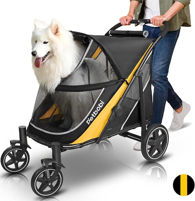 Petbobi Dog Stroller for Medium Dogs - Easy Fold Dual Entry Pet Stroller with One-Foot Brake, All Terrain Wagon Cart with Large Air Mesh, Ideal for Large Senior Pets up to 80 lbs, Black
