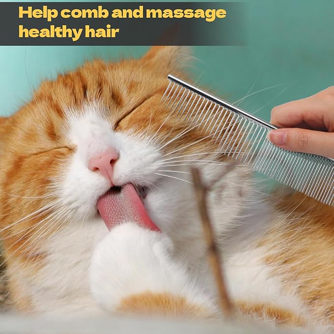 Biaungdo 2 Pcs Dog Grooming Combs Set, Metal Dog Comb for Removing Tangles and Knot, Cat Brush Grooming Tool for Long Haired Pets