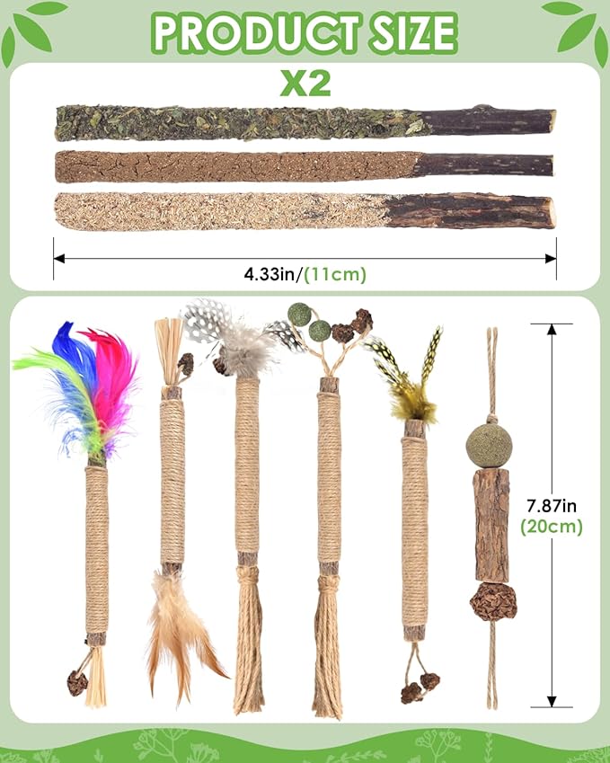 TINDTOP Silvervine Chew Sticks for Cats, 12 Pack Natural Catnip Chew Toys for Kittens Teeth Cleaning, Matatabi Dental Care, Increase Appetite, Calm Cat Anxiety and Stress, Cat Dental Toy