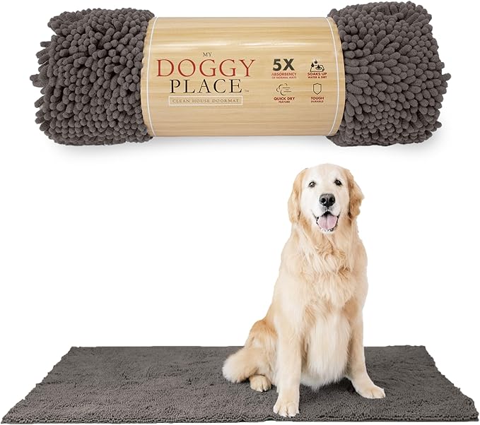My Doggy Place Microfiber Dog Mat for Muddy Paws, 60" x 36" Ash - Non-Slip, Absorbent and Quick-Drying Dog Paw Cleaning Mat, Washer and Dryer Safe - X-Large/Runner