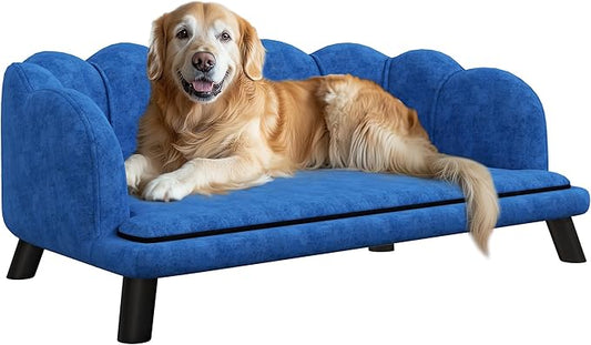 PawHut Velvet Large Dog Couch with Foam Cushion, Soft and Cute Bed with Pearl Design, Sofa for Big and Medium Dogs, Dark Blue