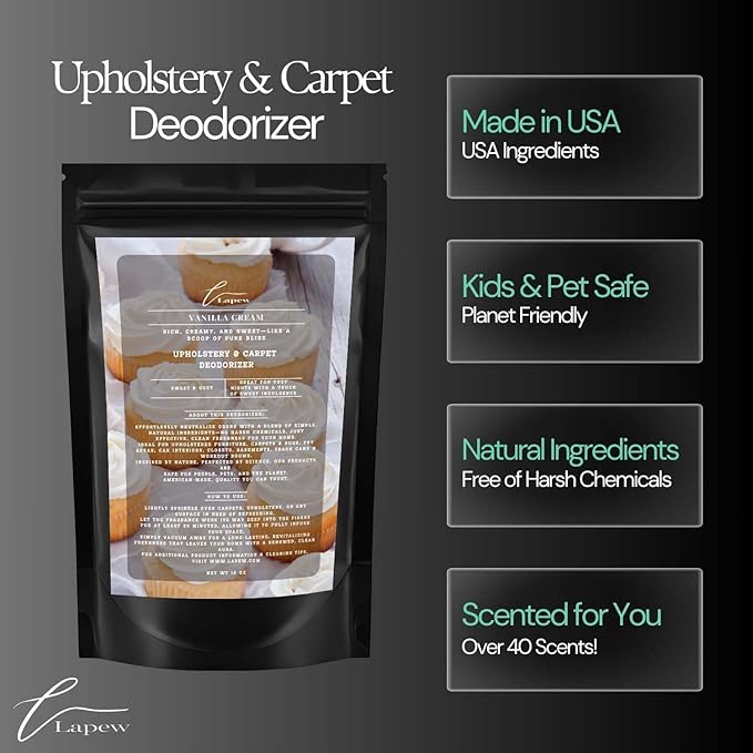 Vanilla Cream Carpet Deodorizer Powder for vacuuming | Powerful Odor Eliminator for Home | Upholstery refresher | Scented Deodorant | pet friendly