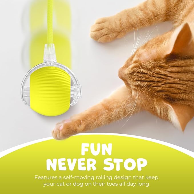 Pawlo Speedy Tail 2.0 Cat Toy –Teazys Turbo Tail Upgrade – Interactive Cat Toy – Kitten Toys – Automatic cat Toy for Boredom – Moving cat Toys for Indoor Cats with 2 Tails (Yellow)
