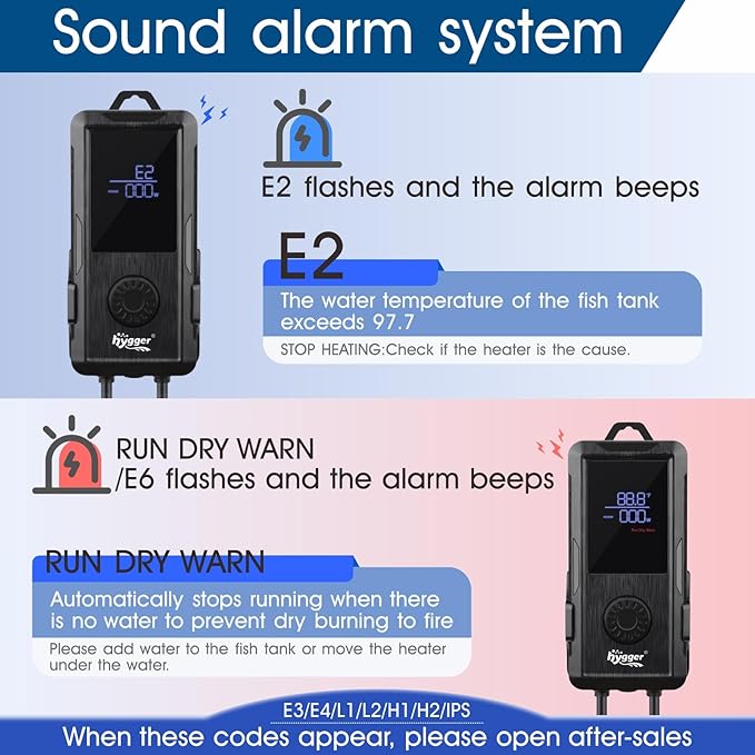 hygger Aquarium Heater 500W/800W/1000W,Fish Tank Heater with Danger Warning Automatically Stops Heating System and Digital LED Controller,for Freshwater or Saltwater 110-240 Gallon Tank