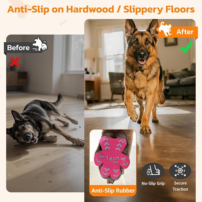Non-Slip Dog Paw Protector Pads for Senior Dogs, Dog Paw Traction Stickers with Anti-Slip Rubber, Help Dogs Walk on Hardwood Floor, Pink 48pcs, XXXL for 80+lbs