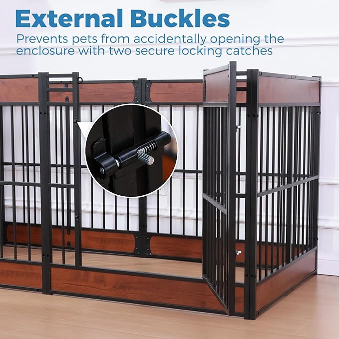 Dog Playpen, 31.5" Height Dog Pen Indoor, Heavy Duty, Safe and Sturdy, Furniture Style Puppy Pen (12 Panels (31.5" High), Mahogany)