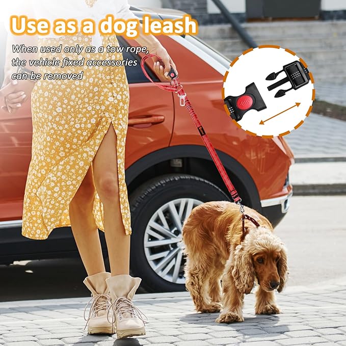 Removable Dog Seat Belt Harness for Car, 3 in 1 Pet Dog Car Seatbelt Leash, Retractable Restraint Secures to Vehicle Headrest & Adjustable Reflective Bungee Dog Seatbelt Tether, Red