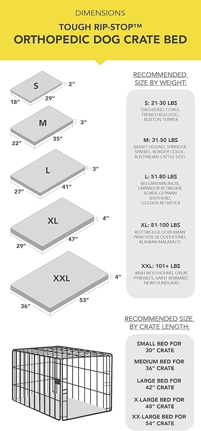 K9 Ballistics Tough Ripstop Orthopedic Dog Crate Bed - Durable Pad with Washable Cover, for Wire Crates, Tie-Downs Included, Size: XX-Large 53"x36", Sandstone