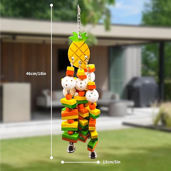 Parrot Toys 18 inches Bird Shredding Toys for Medium Large Parrots, Cockatiels, Macaw, African, Conure Bird Toy Natural Poplar Wood Material