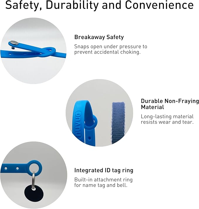 Breakaway Cat Collar - Soft, Comfortable, and Lightweight Safety Buckle Collar with ID Tag Ring for Outdoor Cats and Sensitive Skin Kittens by Nuvuq (6 ⅞" to 10 ¼", Blue)
