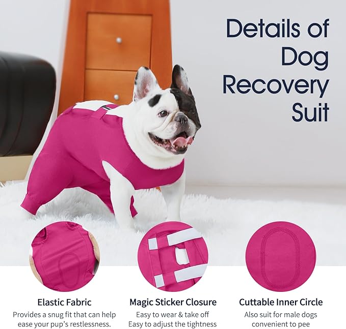 IECOii Pet Surgery Recovery Suit,Breathable Dog Bodysuit E-Collar & Cone Alternative Surgical Suit After Spayed/Neutered Wear,Recovery Suit for Dogs Male Female Sleeve to Prevent Licking,XL-Rosered