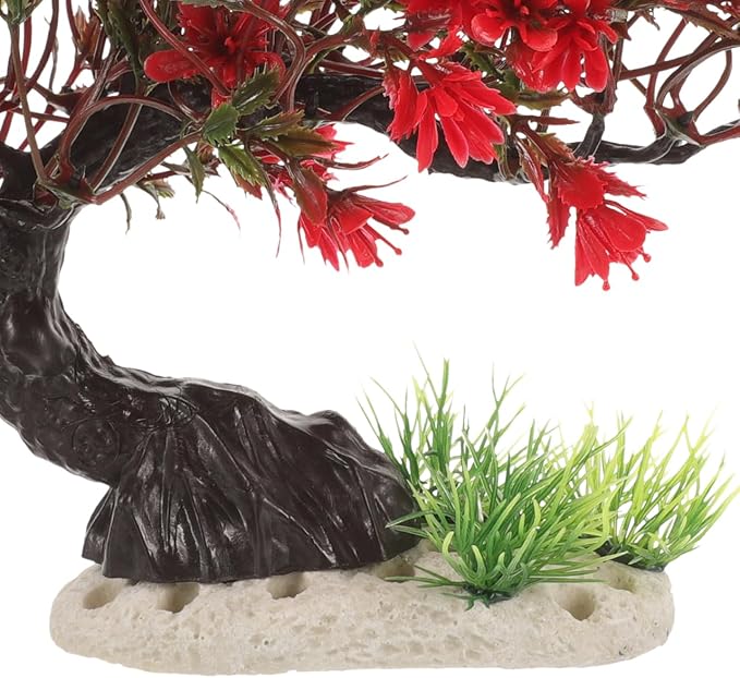 BESTOYARD Fish Tank Decor Artificial Plastic Bonsai Tree, Red Aquarium Ornament for Fish Tanks, 11.81 X 9.05 X 3.93 Inches