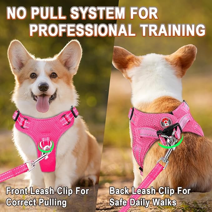 Dog Harness Step in Dog Vest Harness, Reflective Adjustable Puppy No Pull Harness Breathable Soft for Small and Medium Dogs Cats, Pink, XXS