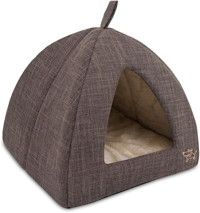 Pet Tent-Soft Bed for Dog and Cat by Best Pet Supplies - Brown Linen, 19" x 19" x H:19"