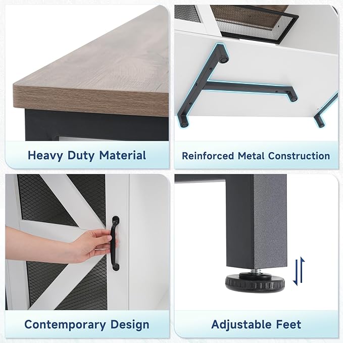 Verano 55-75 Gallon Aquarium Stand with Cabinet, Fish Tank Cabinet with Power Outlets & LED Light, Modern Turtle Tank Stand 52 inch x 19.7-inch Desktop, Heavy Duty Metal Frame,1100LBS Capacity (White)