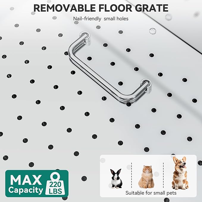 YITAHOME Dog Grooming Bathtub 38in, Professional 304 Stainless Steel Dog Bathing Station Tub w/Left Stairs, Faucet, Floor Grate, Pet Washing Station for Small, Medium, Indoor, Outdoor