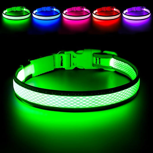 LED Dog Collar, Light Up Dog Collar USB Rechargeable, Brightest Dog Lights for Night Walking, Adjustable Dog Collar Light for Dog Safety(Small, Neon Green)