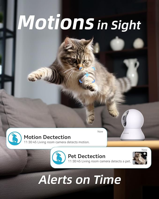 blurams Cameras for Home Security, 2K Pet Camera with Phone App, 5GHz/2.4GHz Dual-Band, 360° PTZ Indoor Cameras, 2-Way Talk, Motion Tracking, Color/IR Night Vision, Cloud&SD, Works with Alexa (4Pack)