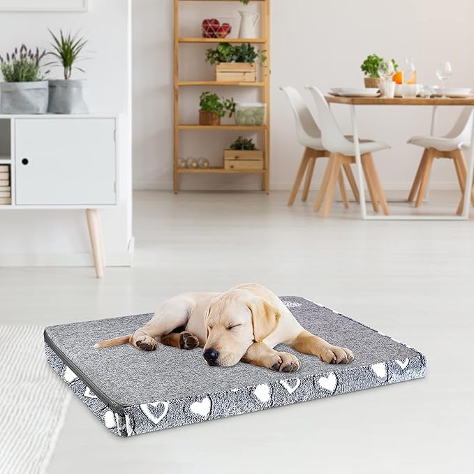 VANKEAN Reversible Dog Crate Mat, Stylish Bed with Waterproof Linings and Removable, Washable Cover, Firm Support Pad for Small to XX-Large Dogs, Grey