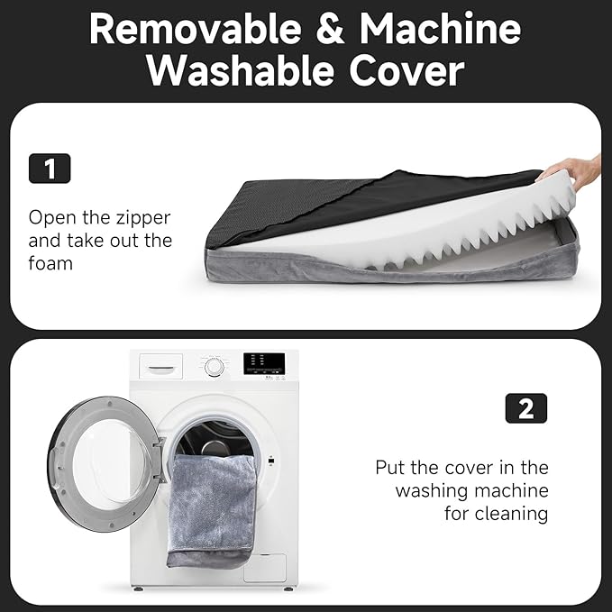 OhGeni Orthopedic Waterproof & Machine Washable Dog Bed for Large Pets, Suitable for Crates, 25D Egg Crate Foam, Non-Slip Bottom & Removable Cover, Flannel Fabric, 41 Inches(Gray)