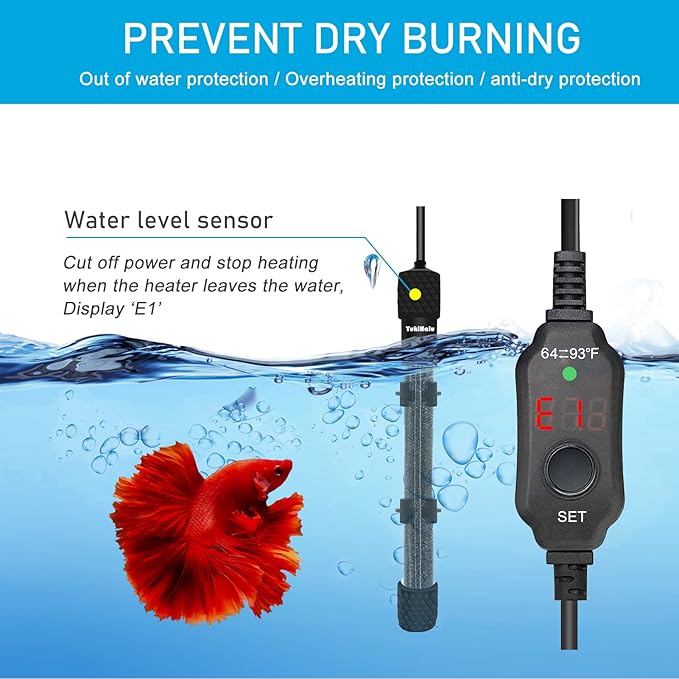 YukiHalu Small Submersible Aquarium Heater, Adjustable Mini Fish Tank Heater 25W 50W 100W 200W 300W with External Temperature Controller, LED Display, Used for 5/10/20/40/60 Gallons (300 Watt)
