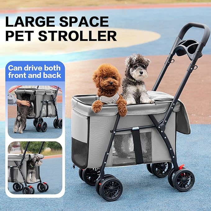 Pet Stroller Cat Dog Stroller Travel Folding Pet Carriers（Gray）