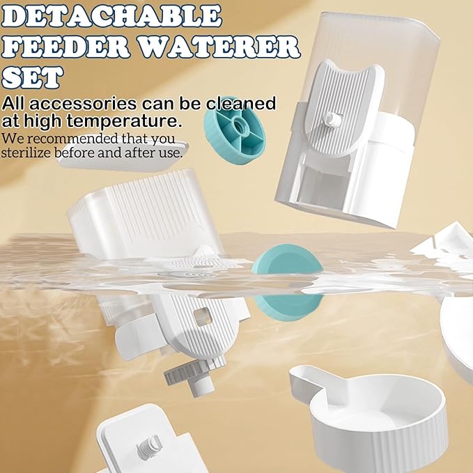 kathson Rabbit Gravity Auto Feeder Set 35oz Hanging Automatic Food Water Dispenser Cage Automatic Feeder Set for Rabbit Chinchilla Guinea Pig Hedgehog Ferret Kitty Puppy (Blue)