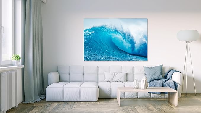 Nature Wall Art Prints - Ocean Forest Mountain Lake Canvas Landscapes - Small to Extra Large Living Room Bedroom Kitchen Bathroom Décor (Blue Ocean Wave, 31L" x 47W")