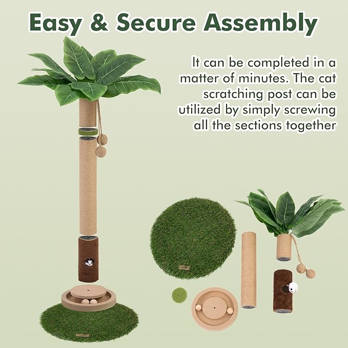 Cat Scratching Post 35'' Tall Cat Scratcher Tree Tower Scratching Posts for Indoor Cats with Cat Toy Mouse Hole and Interactive Wooden Ball for Kittens Adults Cats