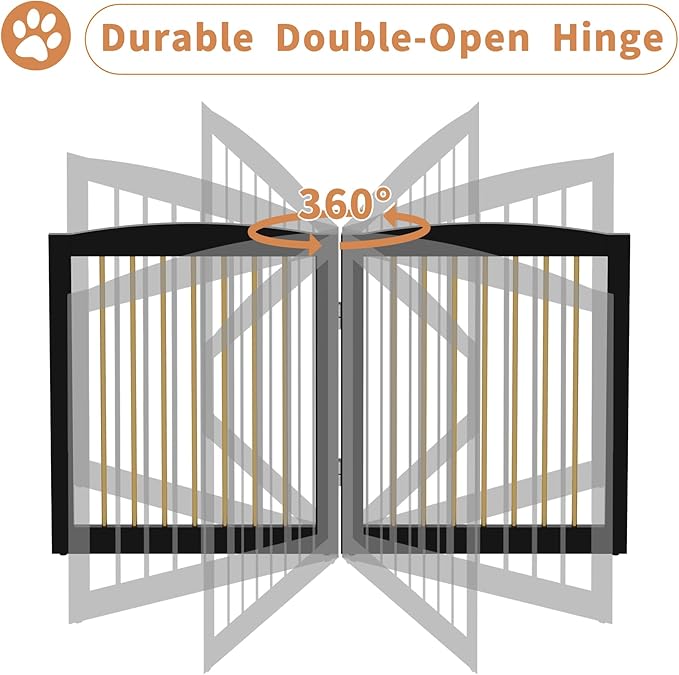 Freestanding Pet Gate for Dogs, Foldable Wooden Dog Gate for House, Extra Wide Indoor Pet Barrier for Stair, Doorway, Hall, Support Feet Included, 120 Inch Wide, 6 Panels 24",Black&Gold