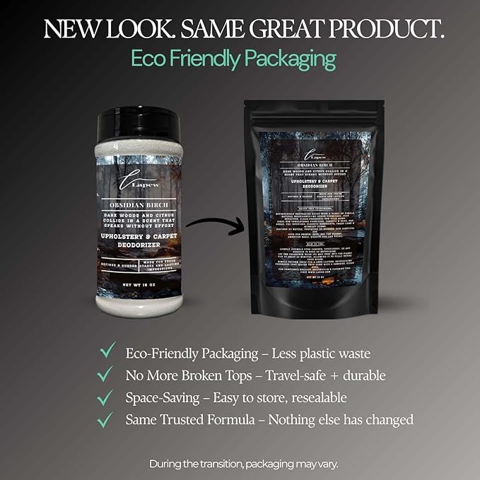 Obsidian Birch Carpet Freshener Powder: Powerful Odor Eliminator for Home, Upholstery Deodorizer, Carpet Deodorizer, Pet Urine - Birch & Black Pepper Fragrance