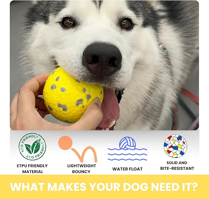 Tough Dog Toys for Aggressive Chewers & Teething Puppies, Bouncy Balls for Medium Dogs, Durable Pet Toys, Floating Dog Balls for Water Play (Yellow-Blue-Gray)