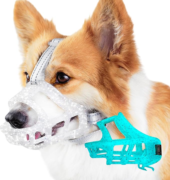 Glow-in-The-Dark Dog Muzzle, Basket Muzzle for Small Medium Large Dogs,Anti-Biting Chewing, Lightweight Cage Design,Allows Drinking & Panting,for Grooming & Training (Transparent Size L)