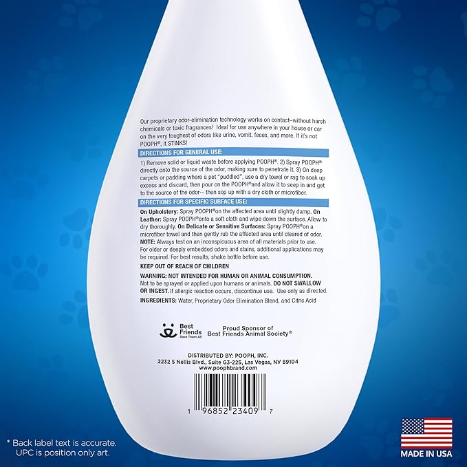 POOPH® Pet Odor Eliminator Spray – 32oz Single & 32oz 2-Pack Bundle – No Fragrance, No Harsh Chemicals, Safe for Pets & People, Eliminates Odors Fast – Home, Auto, Furniture & More