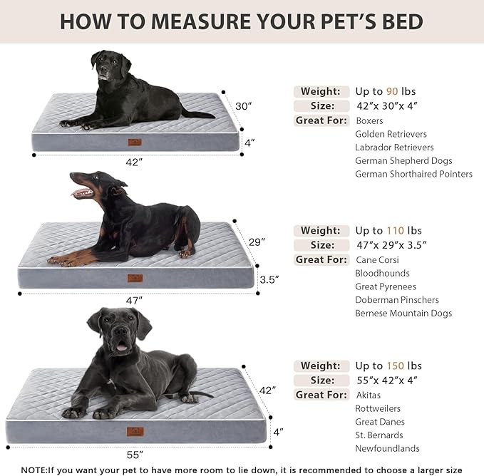 WNPETHOME Orthopedic XL Dog Beds Large Sized Dog, Waterproof Extra Large Dogs Bed with Removable Washable Cover, Multi-Needle Quilting Dogs Crate Bed