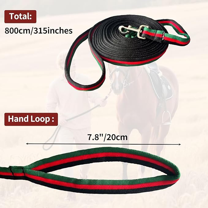 Lunge Line for Horse, Premium Equine Lunge Line with Swivel Bolt Snap for Accurate Equestrian Training, Competition, and Daily Use, 26 ft (8 Meters)