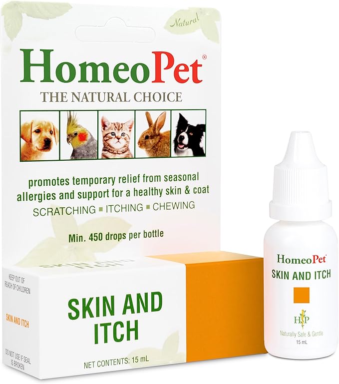 HomeoPet Skin and Itch, Safe and Natural Itch Relief for Dogs and Cats, Coat and Skin Soother for Pets, 15 Milliliters