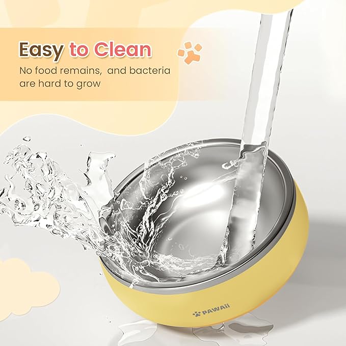 Pawaii Small Dog Bowls, 12 oz. Food Water Bowl Designed for Puppies and Cats with Non-Slip Rubber Base, Upgraded Metal Insulated, Double Stainless Steel Bowls, Cheese Yellow