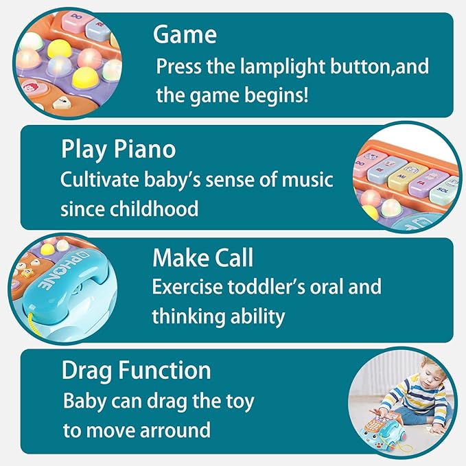 Baby Phone Toy,Baby Toy Phone Cartoon Baby Piano Music Light Toy Children Pretend PhoneToy Gift Game Boy Girl Early Education Gift Blue (18 M+)