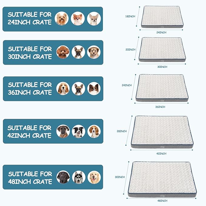 EMPSIGN Reversible Cool and Warm Dog Bed for Crate Pad, Pet Beds with Washable and Removable Cover, Dog Crate Beds Sleeping Mats, Beds for Dogs Crate for Large Medium Small Dogs, Grey