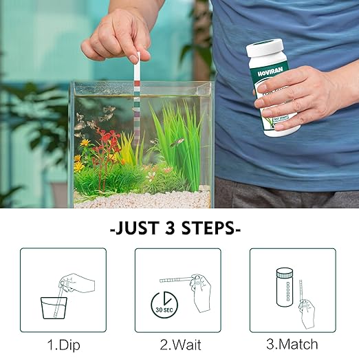 7 Way Aquarium Test Strips, 125 Count Fish Tank Test Strips for Freshwater Saltwater Pond, Water Testing Kit Aquarium for Chlorine, Total Hardness, Carbonate, Alkalinity, Nitrate, Nitrite and pH
