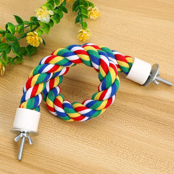 Colorful Bird Rope Perch Stand, Birdcage Swing Spiral Toys, Bird Climbing Standing Bungee Rope Perches Chew Toys Cage Accessories for Cockatiels Parrots Birds (40CM/15.7inch)