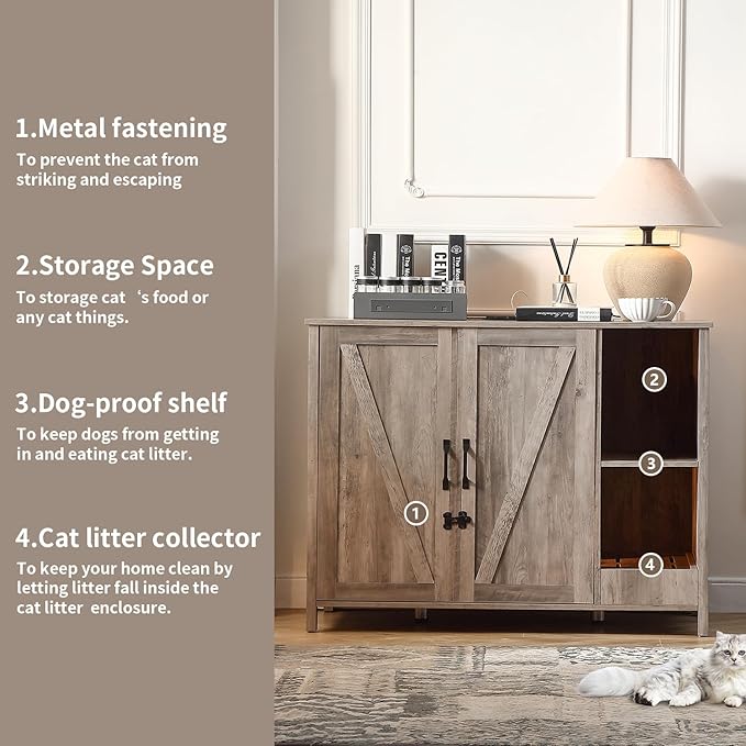 Cat Litter Robot Enclosure,Large Space for Placing Litter Robot 3/4,Power Outlet and Dog-Proof Shelf for Litter Robot Cabinet,Litter Collector for Automatic Litter Box Enclosure,Grey