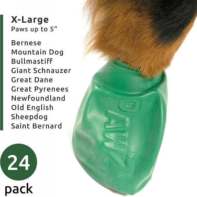 Protex PawZ Rubber Dog Boots for Paws 4" and Up, 24 Total (2 Packs of 12) - All-Weather, Anti-Slip, Waterproof Dog Socks - X-Large, Green