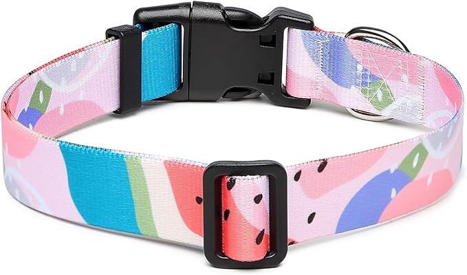 Mercano Adjustable Dog Collar - Special Design Patterns, Soft Nylon Comfortable Durable Pet Collar for Small Medium Large Dogs (L, Watermelon)