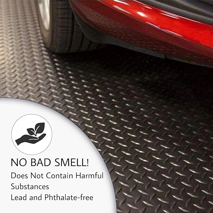 SEAL 5 x 10 Ft Premium Garage Floor Mat, Solid 2.8mm Thickened Black Commercial Grade Heavy Duty Parking Mat for Garage Floor, Golf Cart, Water/Stain Resistant Floor Runner (Embossed Diamond Plate)