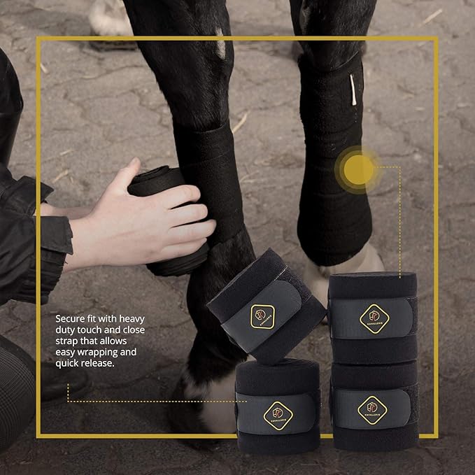 Kavallerie Classic Bandage for Horses, Distributes Pressure Evenly with Therapeutic Breathable Fleece Material, Stretchy, Provides, Leg Protection and Support - Black - (4 Units per Pack)