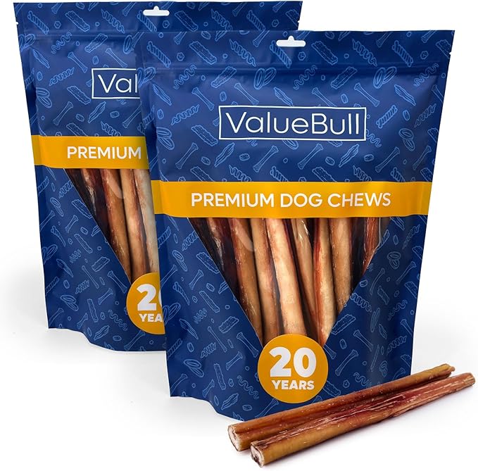 ValueBull Bully Sticks for Dogs, Jumbo 12 Inch, 50 Count - All Natural Dog Treats, 100% Beef Pizzles, Single Ingredient